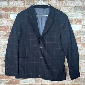 Banana Republic Men's 46R Tailored Fit Sport Coat Blazer Cotton Navy Windowpane